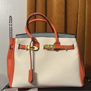 Elegant Orange and Cream Women's Handbag